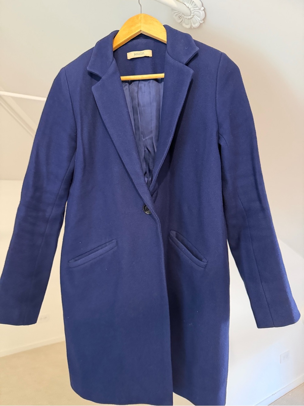 Sessun Navy Wool Blend Coat